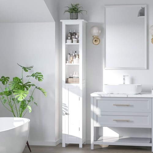 11X67'' Narrow Bathroom Storage Cabinet-Slim Tall Bathroom Storage Cabinet with Adjustable Shelves，Bathroom Floor Storage Cabinet for Home, Small Spaces, Bathroom, Kitchen, Living Room, White