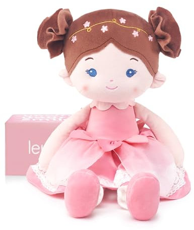 LeyaDoll Weiche Stoffpuppe (40cm),Geburtstags- & Taufgeschenk für Mädchen - Liebevolles Baby Spielzeug 0-3 Jahre - Mein erster Schutzengel -Daisy-Light-Pink