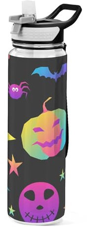 Sevdomey Happy Halloween – Bouteille d'eau avec couvercle à paille transparente et étanche pour sport de plein air, fitness, entraînement, voyage, 950 ml