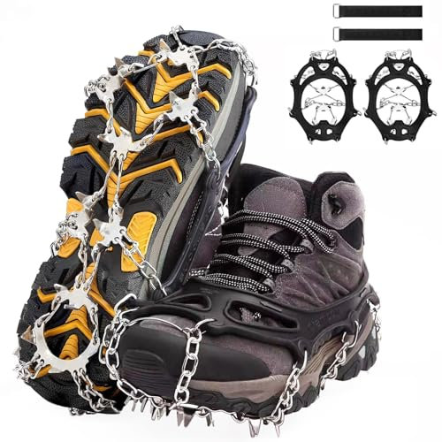 RiuCrepian Steigeisen für Wanderschuhe,26 Zähne Steigeisen Grödel Eisspikes schneeketten für Schuhe,Anti Rutsch Schuhspikes Edelstahl crampons,Spikes für Schuhe Fit für Wandern Trail Trekking(M)