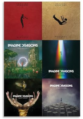 Imagine Poster Dragons Rockband Musik Vintage Collage Album Cover Musikposter für Zimmer Ästhetische Leinwand Wandkunst Schlafzimmer Dekor 30 x 45 cm