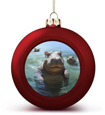LFDSYEOQ Weihnachtsbaumschmuck, niedliches Nilpferd, Weihnachtskugel-Dekorationsset, 4 cm Durchmesser, Kunststoff, zum Aufhängen