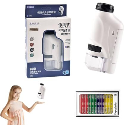 The Little Marvin Microscope, The Marvin Scope for Kids, Mini Microscope for Kids, Kids Microscope Handheld, 60x-120x Kids Microscope with Led Light for Kids 8-12 (White)