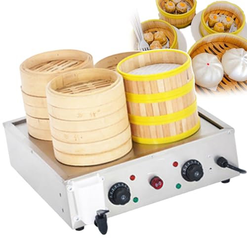 JMOZHCD Four-hole Electric Steamer, Commercial Steamed Bun Steamer with Water Injection Port, Dry Burning Alarm, Electric Food Heater Steamer