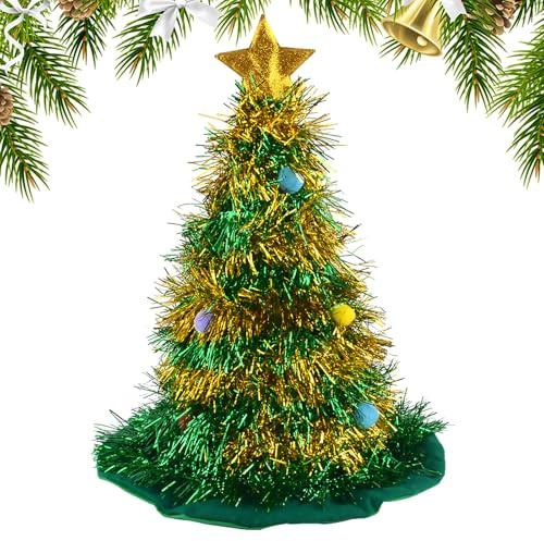 AWAVM Weihnachtsbaumhut, Grün mit Stern, lustige Weihnachtsfeier-Kopfbedeckung, Weihnachtsverkleidungen