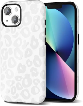 Svanove Cheetah Print Phone Case for iPhone 13/14, Girly Trendy Leopard Pattern, Retro Cool Animal Print, Luxury Cute Case for Women, Aesthetic Y2K Hard Shell Plastic, White