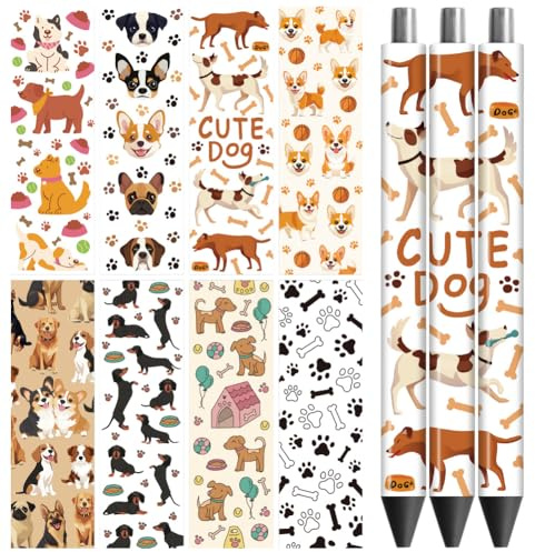 Peacoblue UV DTF Pen Wraps Transferaufkleber Hund, 48 Stück wasserdichte HD-Druck UV DTF Pen Aufkleber für personalisierte DIY Bleistift Stift Handwerk Geschenke Schenken