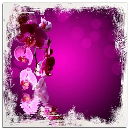 Wallario Wandbild aus Holz Rosafarbene Orchidee Blüten in pink - 50 x 50 cm in Premium-Qualität: Brillante Farben