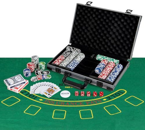 DREAMADE Pokerkoffer mit 400 Pokerchips & Spielmatte & Dealer-Button & 2 Kartendecks & 5 Würfel, Komplett Poker Set, Pokerset Profi Texas Hold'em (400 Chips)