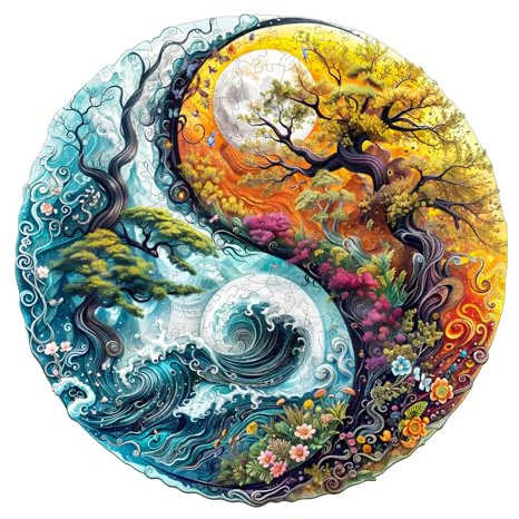 Holzpuzzle Erwachsene, 275 Teile Yin Yang Landschaft Holz Puzzle Erwachsene, 34x34cm Wooden Puzzle, Unregelmäßige Einzigartige Puzzle, Holzpuzzle Tierform, Holz Puzzle Mit Box Aus Holz