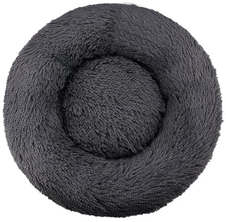 Zentaurus Hundebett, rund, Bett für Hunde und Katzen, aus weichem und flauschigem Plüsch, Dunkelgrau, 50 cm