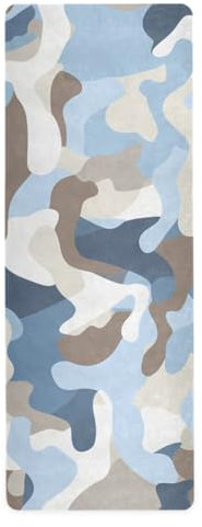 Yogamatte, Camouflage, ungiftig, chemikalienfrei, bedruckt, Naturkautschuk, rutschfest, mit Yogamatte, Aufbewahrungsband, 1 mm, Babyblau