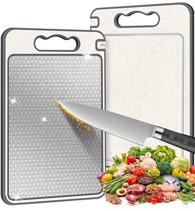 JEJA Chopping Board Double-Sided, Stainless Steel Cutting Board, with Knife Sharpener Grinding Area, Diamond Texture 304 Stainless Steel, for Kitchens