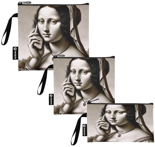 Mona Lisa Aufbewahrungsbeutel für Telefonanrufe, Snackbeutel und Sandwich-Tasche, wiederverwendbar, waschbar, Stoff, Lebensmittelaufbewahrungsbeutel mit Reißverschluss, für Kinder, Studenten