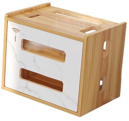 Qianly Router Storage Box, Wooden Cabinet, Fashion Organizer, Cable Management Holder for Organizing Cables, Living Room Table, Wood Color