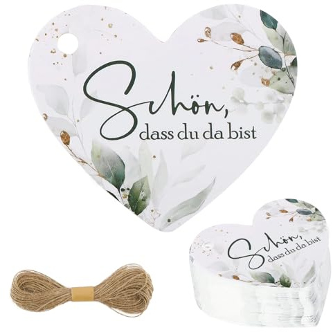 50 Stück Danke Anhänger Geschenkanhänger, Schön dass Du Da Bist Etiketten, Gastgeschenke Tag mit Hanfseil, Liebes Dankeschön Geschenk Klein für Hochzeiten, Feste, Partys