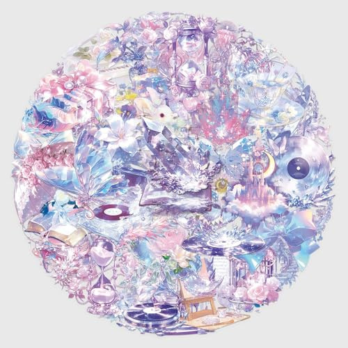 Transparent Dreamy Crystal Stickers Pack, 50PCS PET Waterproof Decals of Purple Fantasy Aesthetic Designs for Scrapbooking Journals Laptops Bottles Suitcases, Cute Stickers for Teens Adults