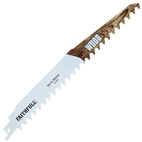 Faithfull Wood Cutting Carbide Sabre Saw Blade – 3 TPI Straight-Cut Blade, Compatible with Common S-Shank Reciprocating Saws for Softwood & Hardwood – 228mm (9 in)