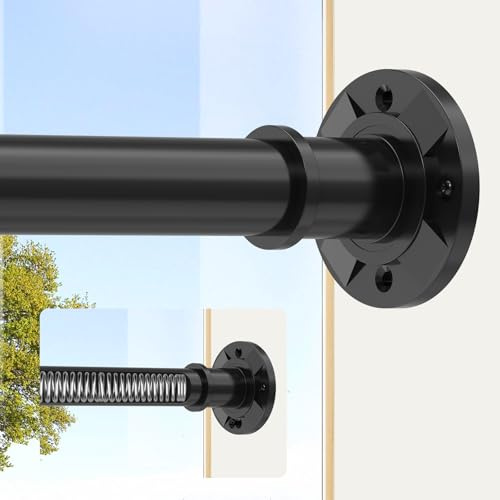 Schwarze Gardinenstange ohne Bohren 28mm Teleskopstange 78-283cm | Ausziehbare Vorhangstange Duschvorhangstange ohne Bohren, Spannstange Verstellbar für Badezimmer, Fenster & Tür, Rostfrei