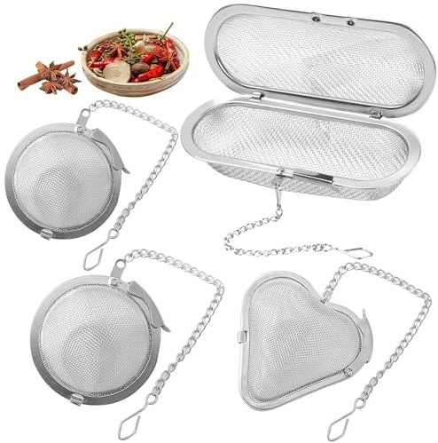 4 Stück Gewürzsiebe Zum Mitkochen, Teeei Aus Edelstahl Für Losen Tee, Praktisches Teesieb Mit Feinem Sieb, Ideal Für Tee Und Gewürze
