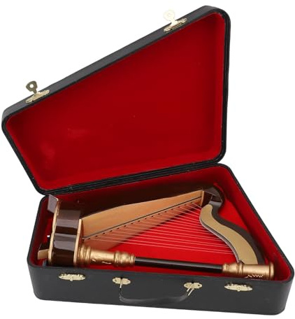 Glomora Modello Mini Arpa da 25 cm, con Ornamento di Replica di Strumenti Musicali in Miniatura per Decorazione di Scaffale da Scrivania