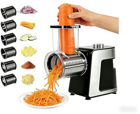 Coupe-légumes électrique 1000 W avec moteur en cuivre, lames en acier inoxydable (10 lames de rechange), matériau ABS, noir, 15 x 12 x 20 cm, autonome