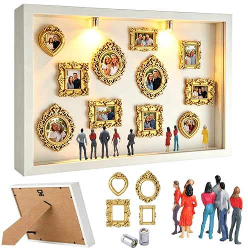 Pipihome DIY Mini Museum Silhouette Box, Miniatur Museum Vintage | Mini Bilderrahmen mit LED Licht und Figuren, Kreatives Erinnerungsdisplay Kit für Jahrestag, Valentinstag, Home Decoration