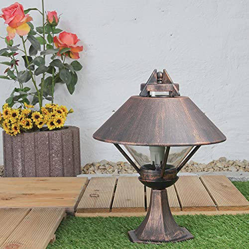 Licht-Erlebnisse Außenleuchte Schwarz Kupfer Dach Spitz Aluminium Premium IP43 E27 H 43,5cm Wegeleuchte Sockellampe Garten
