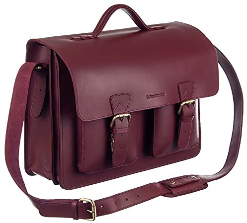 Schoolmaster classic in Bordeaux, stilvolle Lehrertasche & Aktentasche aus echtem Leder, viele Innenfächer, Umhängetasche für Damen & Herren, 40 x 32 x 18 cm, dunkel-rot