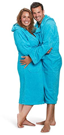 Badrock - Kapuzen-Bademantel mit Namen Bestickt - Aqua Blau - Baumwolle - Herren und Damen - mit Stickerei - Personalisiert (S/M) - SKU 657