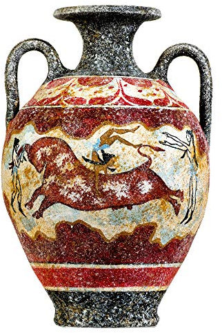 Antike Griechische Minoische Amphore, Handgefertigte Keramikvase Mit Fresko, Stiersprung-wandbild