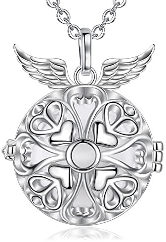 EUDORA Harmony Ball Collier Bola de Grossesse, Ailes d'anges Pendentif Colliers avec Musique Carillon Collier pour Femmes Enceintes Bébé Maman Filles Cadeau Bijoux, 76cm + 114cm Chaîne