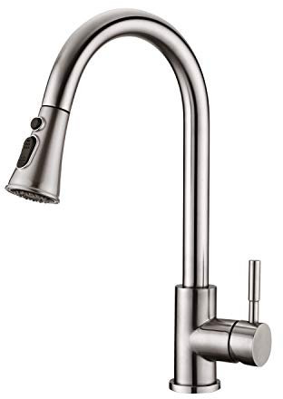 Grifo de Cocina, UCMDA Grifo Cocina extraible con Caño giratorio de 3 Modos de Rociado Rociador desplegable, Manija única de Arco Alto Extraiga, Acero Inoxidable Grifo de Cocina sin Plomo (plata)
