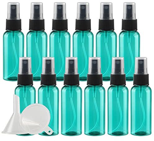 ZEOABSY 12 Pièces 50ml Vaporisateur Vide, Vert Petits Vaporisateur en Plastique, Flacon Spray Vide, Atomiseur Parfum, Bouteilles avec Pompe de Pulvérisation Noir de Voyage