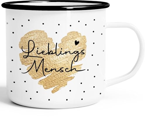 SpecialMe® Emaille-Tasse Herz Danke Geschenk Lieblingsmensch Alltagsheld Berufe Spruch Schrift Emaillebecher Lieblingsmensch weiß-schwarz Emailletasse