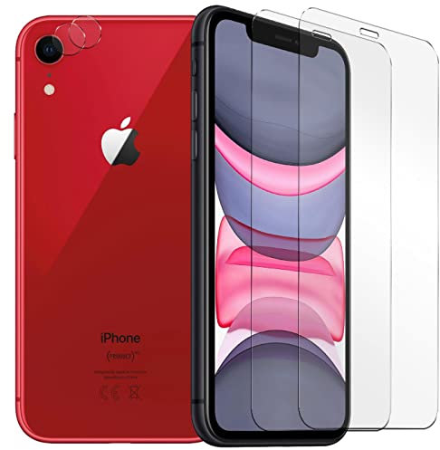 Verco Film de protection en verre blindé pour iPhone XR [Lot économique 4 en 1, 2 films de protection d'écran, 2 protections pour appareil photo] Film blindé pour Apple iPhone XR