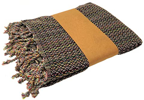 Stefano Ferrante MUTICOLOUR Hamamtuch (schwarz) | Saunatuch, Pestemal, Fouta, Strandtuch, Badetuch, 100x180 cm, Baumwolle