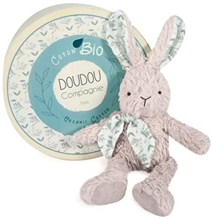 Doudou et Compagnie Pantin Hase – Schmusetuch Bio – Grau – 25 cm – Kuscheltier Botanic Bio – DC3969