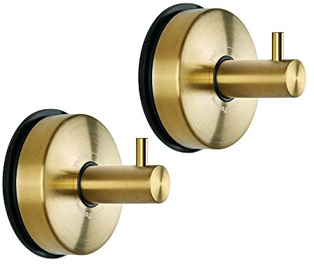 YOHOM Saugnapf Haken Handtuchhalter Saugnapf Handtuchhaken Badezimmer Saughaken Extra Stark Bad Kleiderhaken Wandhaken Bademantelhaken Vakuum Ohne Bohren Dusche Küche Edelstahl 2 Stück, Gold