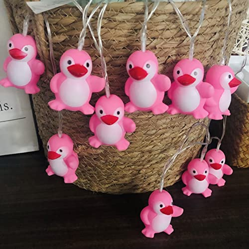 Riaxuebiy 5.4FT Niedliche Pinguin Lichterketten Pinguin Dekorative Nachtlicht Feenlampe Batteriebetriebene für Party Weihnachten Kinderzimmer Hochzeit Dekoration (10LED, Rosa Pinguin)