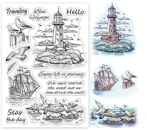 GLOBLELAND Sommer Möwe Transparente Silikonstempel Segelboot Ozean Boot Klare Stamps Segen Silikonstempel Für Kartengestaltung DIY Prägung Journaling