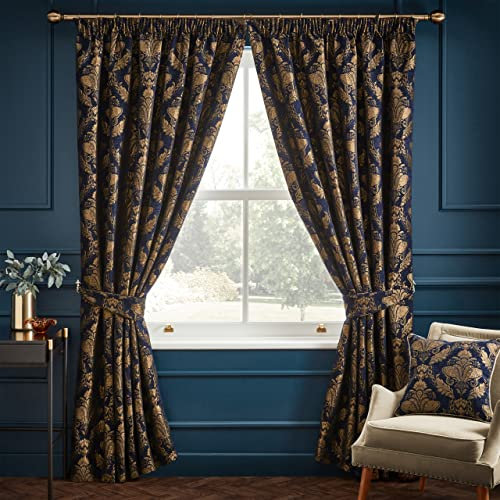 Paoletti Shiraz Pencil Pleat Curtains, Navy, 168 x 183cm