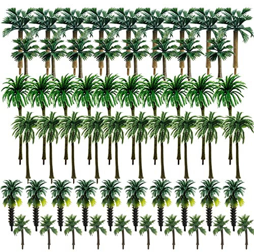 Woohome 60 Stück Modellbau Bäume Miniatur Palme Kunststoff, Mini Palme Kokosnuss Kunststoff für DIY Landschaft Gartendeko, Modelllandschaft