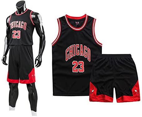 Basketball Trikot Shirt und Shorts, Erwachsene Basketball Jersey, Basketball ärmellose Anzug, Basketball Sportbekleidung, T-Shirt Weste + Shorts, Jugendlich Sweatshirt(5XL,Schwarz)