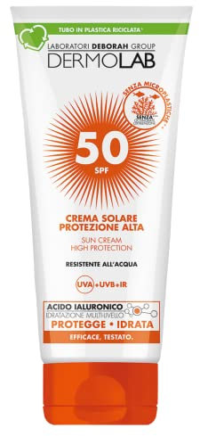 Dermolab - Sonnencreme für Gesicht und Körper, hoher Schutz LSF 50, für helle und empfindliche Haut, wirkt Hautalterung und UVA-Strahlen entgegen und wasserfest, dermatologisch getestet, 200 ml