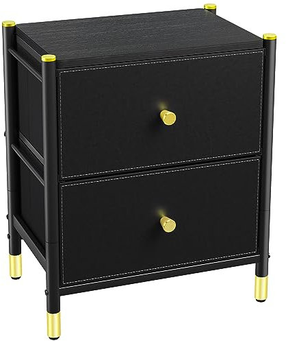 YITAHOME Kommode,komodenschrank für Schlafzimmer, 2 Schubladen aus Stoff mit Griffen,Kommode Schwarz mit Schubladen
