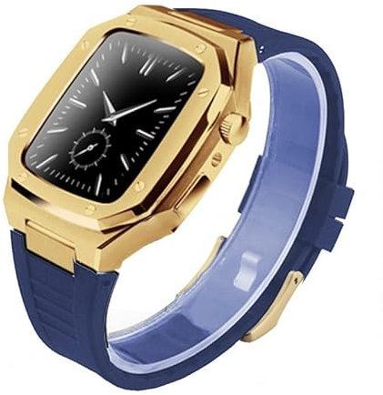 HKIDKK 45 millimetri in acciaio inox caso di modifica set per Apple Watch Band 41mm 40 44mm cinturino in gomma per iWatch serie 7 6 SE 5 4 3 2, 45MM, agata