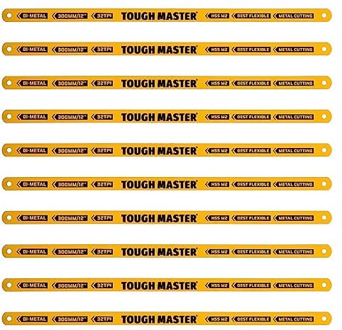 TOUGH MASTER Hacksaw Blades 300mm 10pcs Set Bow Saw 12 Replacement Blades, Professional 32TPI Bi-Metal Blades for Metal, Wood, PVC PEX ABS Plastic Pack of 10