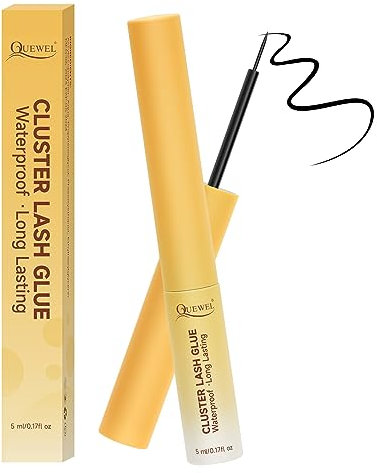 Individual-Lashes Bond QUEWEL Cluster-Eyelashes Glue for DIY Lash-Extensions, 5ml False Lash Glue Waterproof&Long Lasting, Super Strong Hold Lash Adhesive Suitable for All Day Wear (Black)