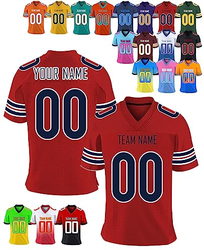 Personalisiert American-Football-Trikot Herren-Sporthemden, Personalisierte Atmungsaktiv T-Shirt kurzärmelig und fügen Sie den Teamnamen für Männer Damen Kinder